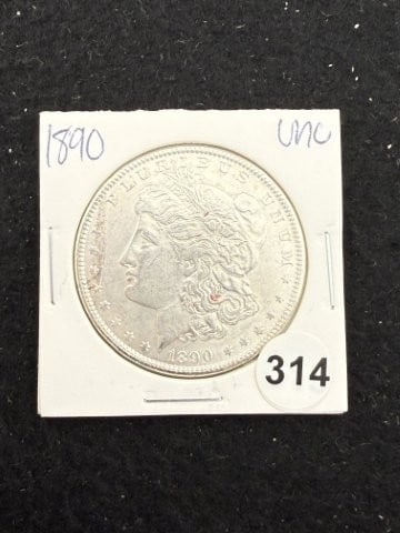 1890 UNC Morgan Silver Dollar Coin: KEY WORDS: INDIAN ARTIFACT ARTIFACTS ARROWHEAD ARROWHEADS NATIVE AMERICAN MISSISSIPPIAN QUAPAW CADDO POTTERY COINS MORGAN DOLLAR PEACE DOLLAR SILVER COINS. All coins have been Sigma tested for