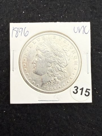 1896 UNC Morgan Silver Dollar Coin: KEY WORDS: INDIAN ARTIFACT ARTIFACTS ARROWHEAD ARROWHEADS NATIVE AMERICAN MISSISSIPPIAN QUAPAW CADDO POTTERY COINS MORGAN DOLLAR PEACE DOLLAR SILVER COINS. All coins have been Sigma tested for
