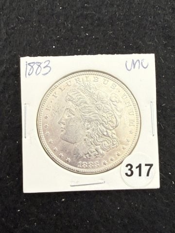 1883 UNC Morgan Silver Dollar Coin: KEY WORDS: INDIAN ARTIFACT ARTIFACTS ARROWHEAD ARROWHEADS NATIVE AMERICAN MISSISSIPPIAN QUAPAW CADDO POTTERY COINS MORGAN DOLLAR PEACE DOLLAR SILVER COINS. All coins have been Sigma tested for