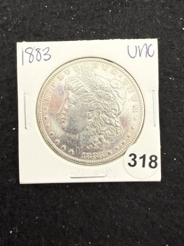 1883 UNC Morgan Silver Dollar Coin: KEY WORDS: INDIAN ARTIFACT ARTIFACTS ARROWHEAD ARROWHEADS NATIVE AMERICAN MISSISSIPPIAN QUAPAW CADDO POTTERY COINS MORGAN DOLLAR PEACE DOLLAR SILVER COINS. All coins have been Sigma tested for