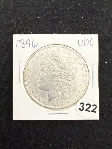 1896 UNC Morgan Silver Dollar Coin: KEY WORDS: INDIAN ARTIFACT ARTIFACTS ARROWHEAD ARROWHEADS NATIVE AMERICAN MISSISSIPPIAN QUAPAW CADDO POTTERY COINS MORGAN DOLLAR PEACE DOLLAR SILVER COINS. All coins have been Sigma tested for