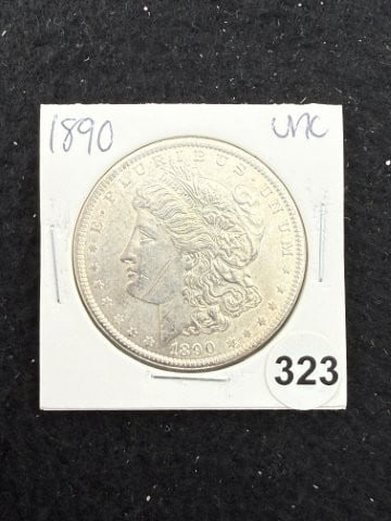 1890 UNC Morgan Silver Dollar Coin: KEY WORDS: INDIAN ARTIFACT ARTIFACTS ARROWHEAD ARROWHEADS NATIVE AMERICAN MISSISSIPPIAN QUAPAW CADDO POTTERY COINS MORGAN DOLLAR PEACE DOLLAR SILVER COINS. All coins have been Sigma tested for