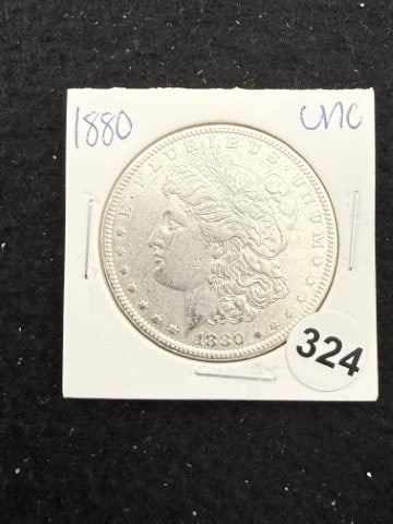 1880 UNC Morgan Silver Dollar Coin: KEY WORDS: INDIAN ARTIFACT ARTIFACTS ARROWHEAD ARROWHEADS NATIVE AMERICAN MISSISSIPPIAN QUAPAW CADDO POTTERY COINS MORGAN DOLLAR PEACE DOLLAR SILVER COINS. All coins have been Sigma tested for