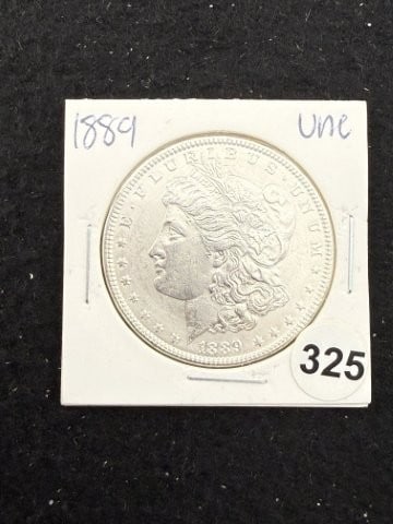 1889 UNC Morgan Silver Dollar Coin: KEY WORDS: INDIAN ARTIFACT ARTIFACTS ARROWHEAD ARROWHEADS NATIVE AMERICAN MISSISSIPPIAN QUAPAW CADDO POTTERY COINS MORGAN DOLLAR PEACE DOLLAR SILVER COINS. All coins have been Sigma tested for authent