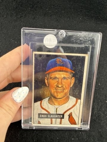 1951 Bowman Enos Slaughter Baseball Card: KEY WORDS: INDIAN ARTIFACT ARTIFACTS ARROWHEAD ARROWHEADS NATIVE AMERICAN MISSISSIPPIAN QUAPAW CADDO POTTERY COINS MORGAN DOLLAR PEACE DOLLAR SILVER COINS. All coins have been Sigma tested for authent