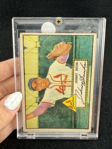 1952 Topps Johnny Buncha Baseball Card: KEY WORDS: INDIAN ARTIFACT ARTIFACTS ARROWHEAD ARROWHEADS NATIVE AMERICAN MISSISSIPPIAN QUAPAW CADDO POTTERY COINS MORGAN DOLLAR PEACE DOLLAR SILVER COINS. All coins have been Sigma tested for