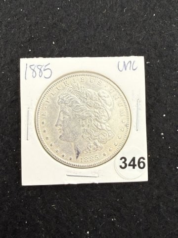 1885 UNC Morgan Silver Dollar Coin: KEY WORDS: INDIAN ARTIFACT ARTIFACTS ARROWHEAD ARROWHEADS NATIVE AMERICAN MISSISSIPPIAN QUAPAW CADDO POTTERY COINS MORGAN DOLLAR PEACE DOLLAR SILVER COINS. All coins have been Sigma tested for