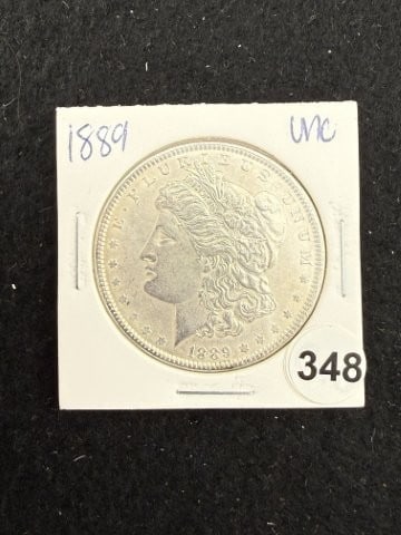 1889 UNC Morgan Silver Dollar Coin: KEY WORDS: INDIAN ARTIFACT ARTIFACTS ARROWHEAD ARROWHEADS NATIVE AMERICAN MISSISSIPPIAN QUAPAW CADDO POTTERY COINS MORGAN DOLLAR PEACE DOLLAR SILVER COINS. All coins have been Sigma tested for