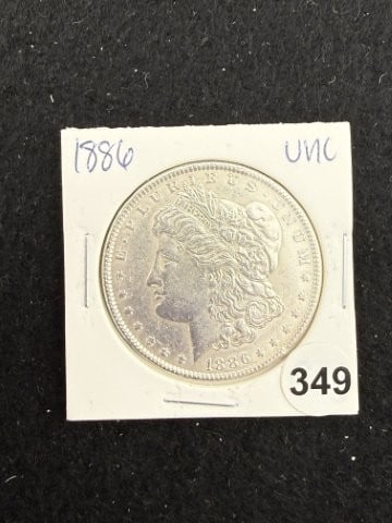 1886 UNC Morgan Silver Dollar Coin: KEY WORDS: INDIAN ARTIFACT ARTIFACTS ARROWHEAD ARROWHEADS NATIVE AMERICAN MISSISSIPPIAN QUAPAW CADDO POTTERY COINS MORGAN DOLLAR PEACE DOLLAR SILVER COINS. All coins have been Sigma tested for