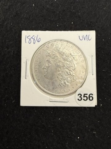 1886 UNC Morgan Silver Dollar Coin: KEY WORDS: INDIAN ARTIFACT ARTIFACTS ARROWHEAD ARROWHEADS NATIVE AMERICAN MISSISSIPPIAN QUAPAW CADDO POTTERY COINS MORGAN DOLLAR PEACE DOLLAR SILVER COINS. All coins have been Sigma tested for