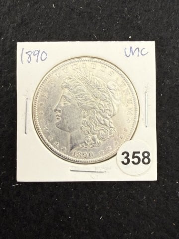 1890 UNC Morgan Silver Dollar Coin: KEY WORDS: INDIAN ARTIFACT ARTIFACTS ARROWHEAD ARROWHEADS NATIVE AMERICAN MISSISSIPPIAN QUAPAW CADDO POTTERY COINS MORGAN DOLLAR PEACE DOLLAR SILVER COINS. All coins have been Sigma tested for