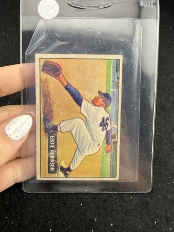 Eddie Robinson Baseball Card: KEY WORDS: INDIAN ARTIFACT ARTIFACTS ARROWHEAD ARROWHEADS NATIVE AMERICAN MISSISSIPPIAN QUAPAW CADDO POTTERY COINS MORGAN DOLLAR PEACE DOLLAR SILVER COINS. All coins have been Sigma tested for authent