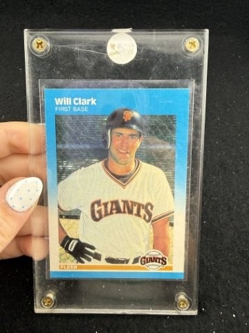 1987 Fleer Will Clark Baseball Card: KEY WORDS: INDIAN ARTIFACT ARTIFACTS ARROWHEAD ARROWHEADS NATIVE AMERICAN MISSISSIPPIAN QUAPAW CADDO POTTERY COINS MORGAN DOLLAR PEACE DOLLAR SILVER COINS. All coins have been Sigma tested for