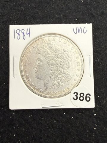 1884 UNC Morgan Silver Dollar Coin: KEY WORDS: INDIAN ARTIFACT ARTIFACTS ARROWHEAD ARROWHEADS NATIVE AMERICAN MISSISSIPPIAN QUAPAW CADDO POTTERY COINS MORGAN DOLLAR PEACE DOLLAR SILVER COINS. All coins have been Sigma tested for