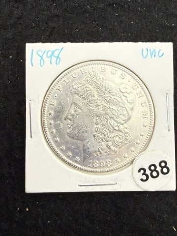 1898 UNC Morgan Silver Dollar Coin: KEY WORDS: INDIAN ARTIFACT ARTIFACTS ARROWHEAD ARROWHEADS NATIVE AMERICAN MISSISSIPPIAN QUAPAW CADDO POTTERY COINS MORGAN DOLLAR PEACE DOLLAR SILVER COINS. All coins have been Sigma tested for authent