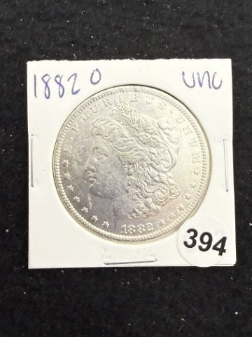 1882 O UNC Morgan Silver Dollar Coin: KEY WORDS: INDIAN ARTIFACT ARTIFACTS ARROWHEAD ARROWHEADS NATIVE AMERICAN MISSISSIPPIAN QUAPAW CADDO POTTERY COINS MORGAN DOLLAR PEACE DOLLAR SILVER COINS. All coins have been Sigma tested for authent