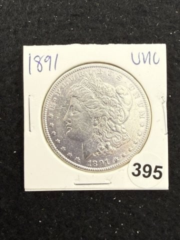 1891 UNC Morgan Silver Dollar Coin: KEY WORDS: INDIAN ARTIFACT ARTIFACTS ARROWHEAD ARROWHEADS NATIVE AMERICAN MISSISSIPPIAN QUAPAW CADDO POTTERY COINS MORGAN DOLLAR PEACE DOLLAR SILVER COINS. All coins have been Sigma tested for