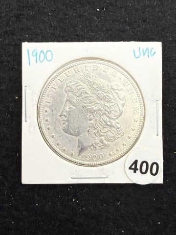 1900 UNC Morgan Silver Dollar Coin: KEY WORDS: INDIAN ARTIFACT ARTIFACTS ARROWHEAD ARROWHEADS NATIVE AMERICAN MISSISSIPPIAN QUAPAW CADDO POTTERY COINS MORGAN DOLLAR PEACE DOLLAR SILVER COINS. All coins have been Sigma tested for
