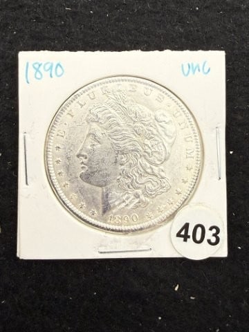 1890 UNC Morgan Silver Dollar Coin: KEY WORDS: INDIAN ARTIFACT ARTIFACTS ARROWHEAD ARROWHEADS NATIVE AMERICAN MISSISSIPPIAN QUAPAW CADDO POTTERY COINS MORGAN DOLLAR PEACE DOLLAR SILVER COINS. All coins have been Sigma tested for