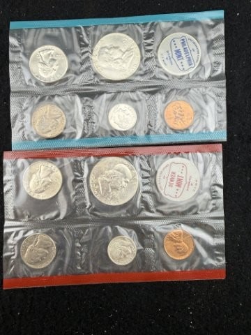 1963 D & 1963 P Mint Coin Sets: KEY WORDS: INDIAN ARTIFACT ARTIFACTS ARROWHEAD ARROWHEADS NATIVE AMERICAN MISSISSIPPIAN QUAPAW CADDO POTTERY COINS MORGAN DOLLAR PEACE DOLLAR SILVER COINS. All coins have been Sigma tested for