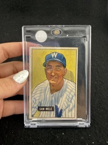 1951 Bowman Sam Mele Baseball Card: KEY WORDS: INDIAN ARTIFACT ARTIFACTS ARROWHEAD ARROWHEADS NATIVE AMERICAN MISSISSIPPIAN QUAPAW CADDO POTTERY COINS MORGAN DOLLAR PEACE DOLLAR SILVER COINS. All coins have been Sigma tested for authent