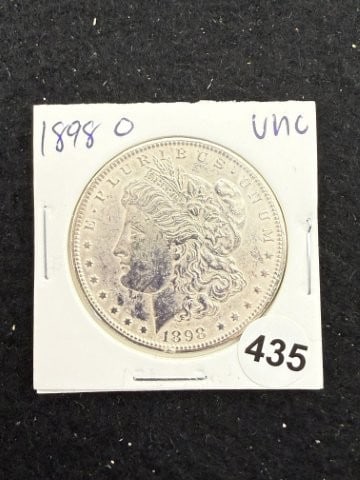 1898 O UNC Morgan Silver Dollar Coin: KEY WORDS: INDIAN ARTIFACT ARTIFACTS ARROWHEAD ARROWHEADS NATIVE AMERICAN MISSISSIPPIAN QUAPAW CADDO POTTERY COINS MORGAN DOLLAR PEACE DOLLAR SILVER COINS. All coins have been Sigma tested for authent