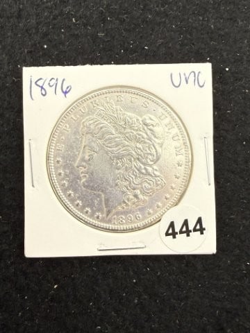 1896 UNC Morgan Silver Dollar Coin: KEY WORDS: INDIAN ARTIFACT ARTIFACTS ARROWHEAD ARROWHEADS NATIVE AMERICAN MISSISSIPPIAN QUAPAW CADDO POTTERY COINS MORGAN DOLLAR PEACE DOLLAR SILVER COINS. All coins have been Sigma tested for