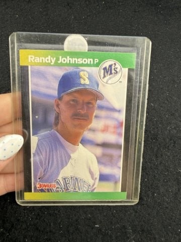 1989 Leaf Donruss Randy Johnson Baseball Card: KEY WORDS: INDIAN ARTIFACT ARTIFACTS ARROWHEAD ARROWHEADS NATIVE AMERICAN MISSISSIPPIAN QUAPAW CADDO POTTERY COINS MORGAN DOLLAR PEACE DOLLAR SILVER COINS. All coins have been Sigma tested for