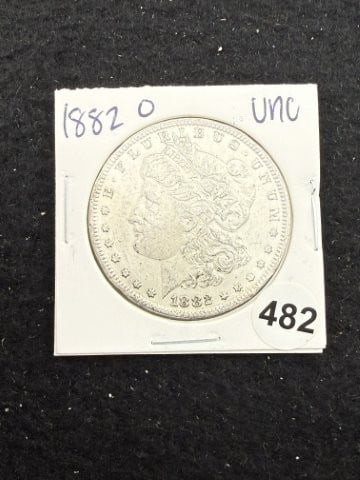 1882 O UNC Morgan Silver Dollar Coin: KEY WORDS: INDIAN ARTIFACT ARTIFACTS ARROWHEAD ARROWHEADS NATIVE AMERICAN MISSISSIPPIAN QUAPAW CADDO POTTERY COINS MORGAN DOLLAR PEACE DOLLAR SILVER COINS. All coins have been Sigma tested for