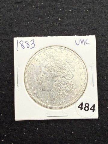 1883 UNC Morgan Silver Dollar Coin: KEY WORDS: INDIAN ARTIFACT ARTIFACTS ARROWHEAD ARROWHEADS NATIVE AMERICAN MISSISSIPPIAN QUAPAW CADDO POTTERY COINS MORGAN DOLLAR PEACE DOLLAR SILVER COINS. All coins have been Sigma tested for