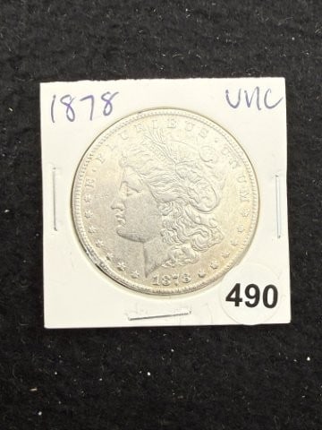 1878 UNC Morgan Silver Dollar Coin: KEY WORDS: INDIAN ARTIFACT ARTIFACTS ARROWHEAD ARROWHEADS NATIVE AMERICAN MISSISSIPPIAN QUAPAW CADDO POTTERY COINS MORGAN DOLLAR PEACE DOLLAR SILVER COINS. All coins have been Sigma tested for