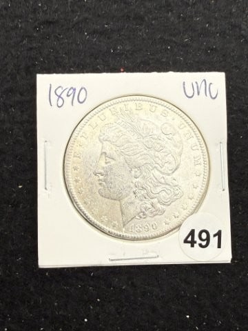 1890 UNC Morgan Silver Dollar Coin: KEY WORDS: INDIAN ARTIFACT ARTIFACTS ARROWHEAD ARROWHEADS NATIVE AMERICAN MISSISSIPPIAN QUAPAW CADDO POTTERY COINS MORGAN DOLLAR PEACE DOLLAR SILVER COINS. All coins have been Sigma tested for