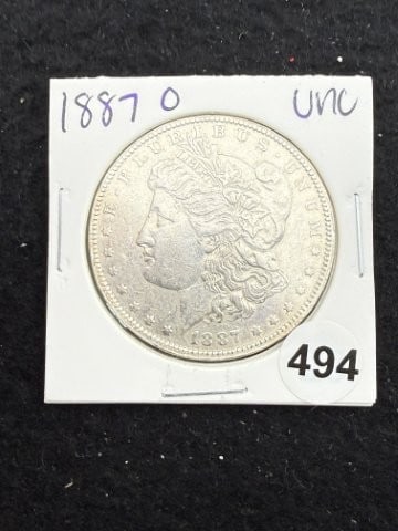 1887 O UNC Morgan Silver Dollar Coin: KEY WORDS: INDIAN ARTIFACT ARTIFACTS ARROWHEAD ARROWHEADS NATIVE AMERICAN MISSISSIPPIAN QUAPAW CADDO POTTERY COINS MORGAN DOLLAR PEACE DOLLAR SILVER COINS. All coins have been Sigma tested for