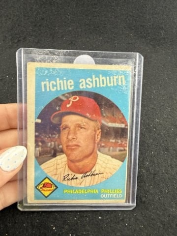 1959 Topps Richie Ashburn Baseball Card: KEY WORDS: INDIAN ARTIFACT ARTIFACTS ARROWHEAD ARROWHEADS NATIVE AMERICAN MISSISSIPPIAN QUAPAW CADDO POTTERY COINS MORGAN DOLLAR PEACE DOLLAR SILVER COINS. All coins have been Sigma tested for authent