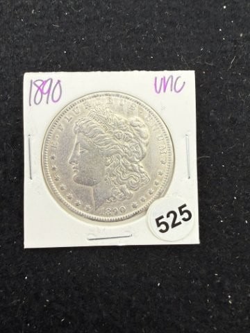 1890 UNC Morgan Silver Dollar Coin: KEY WORDS: INDIAN ARTIFACT ARTIFACTS ARROWHEAD ARROWHEADS NATIVE AMERICAN MISSISSIPPIAN QUAPAW CADDO POTTERY COINS MORGAN DOLLAR PEACE DOLLAR SILVER COINS. All coins have been Sigma tested for authent
