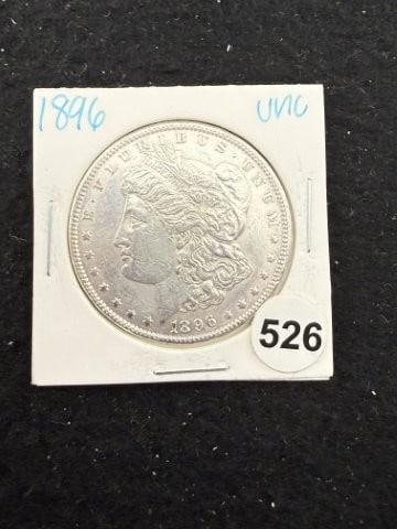 1896 UNC Morgan Silver Dollar Coin: KEY WORDS: INDIAN ARTIFACT ARTIFACTS ARROWHEAD ARROWHEADS NATIVE AMERICAN MISSISSIPPIAN QUAPAW CADDO POTTERY COINS MORGAN DOLLAR PEACE DOLLAR SILVER COINS. All coins have been Sigma tested for