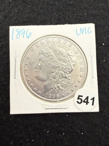 1896 UNC Morgan Silver Dollar Coin: KEY WORDS: INDIAN ARTIFACT ARTIFACTS ARROWHEAD ARROWHEADS NATIVE AMERICAN MISSISSIPPIAN QUAPAW CADDO POTTERY COINS MORGAN DOLLAR PEACE DOLLAR SILVER COINS. All coins have been Sigma tested for