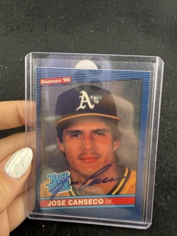 Jose Canseco Hand Signed Authentic Autograph: KEY WORDS: INDIAN ARTIFACT ARTIFACTS ARROWHEAD ARROWHEADS NATIVE AMERICAN MISSISSIPPIAN QUAPAW CADDO POTTERY COINS MORGAN DOLLAR PEACE DOLLAR SILVER COINS. All coins have been Sigma tested for