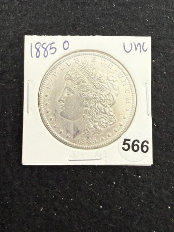 1885 O UNC Morgan Silver Dollar Coin: KEY WORDS: INDIAN ARTIFACT ARTIFACTS ARROWHEAD ARROWHEADS NATIVE AMERICAN MISSISSIPPIAN QUAPAW CADDO POTTERY COINS MORGAN DOLLAR PEACE DOLLAR SILVER COINS. All coins have been Sigma tested for
