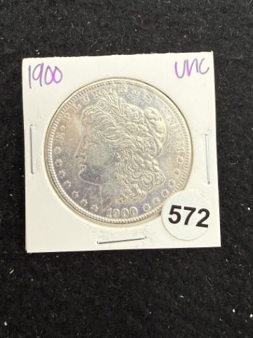 1900 UNC Morgan Silver Dollar Coin: KEY WORDS: INDIAN ARTIFACT ARTIFACTS ARROWHEAD ARROWHEADS NATIVE AMERICAN MISSISSIPPIAN QUAPAW CADDO POTTERY COINS MORGAN DOLLAR PEACE DOLLAR SILVER COINS. All coins have been Sigma tested for