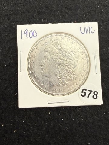 1900 UNC Morgan Silver Dollar Coin: KEY WORDS: INDIAN ARTIFACT ARTIFACTS ARROWHEAD ARROWHEADS NATIVE AMERICAN MISSISSIPPIAN QUAPAW CADDO POTTERY COINS MORGAN DOLLAR PEACE DOLLAR SILVER COINS. All coins have been Sigma tested for