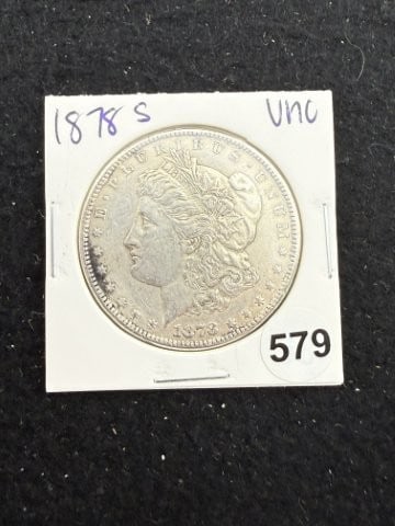 1878 S UNC Morgan Silver Dollar Coin: KEY WORDS: INDIAN ARTIFACT ARTIFACTS ARROWHEAD ARROWHEADS NATIVE AMERICAN MISSISSIPPIAN QUAPAW CADDO POTTERY COINS MORGAN DOLLAR PEACE DOLLAR SILVER COINS. All coins have been Sigma tested for