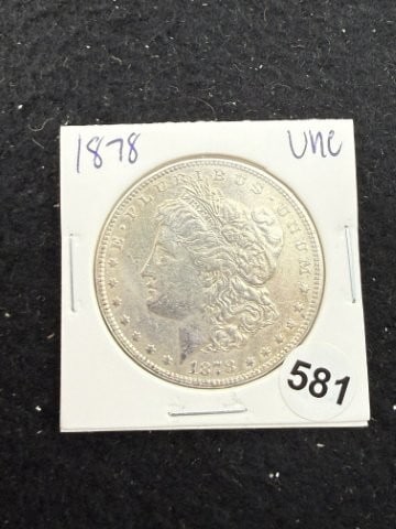 1878 UNC Morgan Silver Dollar Coin: KEY WORDS: INDIAN ARTIFACT ARTIFACTS ARROWHEAD ARROWHEADS NATIVE AMERICAN MISSISSIPPIAN QUAPAW CADDO POTTERY COINS MORGAN DOLLAR PEACE DOLLAR SILVER COINS. All coins have been Sigma tested for