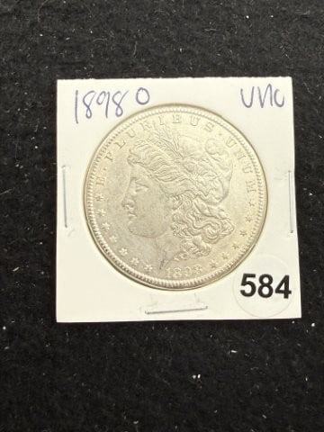 1898 O UNC Morgan Silver Dollar Coin: KEY WORDS: INDIAN ARTIFACT ARTIFACTS ARROWHEAD ARROWHEADS NATIVE AMERICAN MISSISSIPPIAN QUAPAW CADDO POTTERY COINS MORGAN DOLLAR PEACE DOLLAR SILVER COINS. All coins have been Sigma tested for