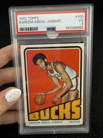 1972 Topps Kareem Abdul -Jabbar: KEY WORDS: INDIAN ARTIFACT ARTIFACTS ARROWHEAD ARROWHEADS NATIVE AMERICAN MISSISSIPPIAN QUAPAW CADDO POTTERY COINS MORGAN DOLLAR PEACE DOLLAR SILVER COINS. All coins have been Sigma tested for