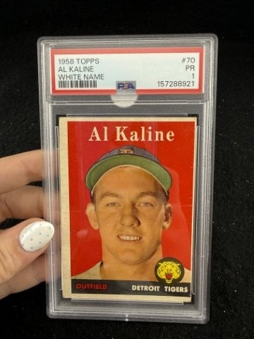 1958 Topps Al Kaline Baseball Card: KEY WORDS: INDIAN ARTIFACT ARTIFACTS ARROWHEAD ARROWHEADS NATIVE AMERICAN MISSISSIPPIAN QUAPAW CADDO POTTERY COINS MORGAN DOLLAR PEACE DOLLAR SILVER COINS. All coins have been Sigma tested for authent