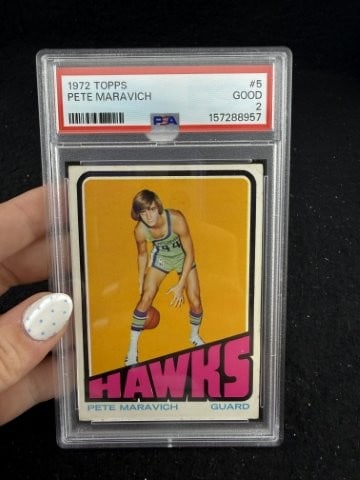 1972 Topps Pete Maravich: KEY WORDS: INDIAN ARTIFACT ARTIFACTS ARROWHEAD ARROWHEADS NATIVE AMERICAN MISSISSIPPIAN QUAPAW CADDO POTTERY COINS MORGAN DOLLAR PEACE DOLLAR SILVER COINS. All coins have been Sigma tested for authent
