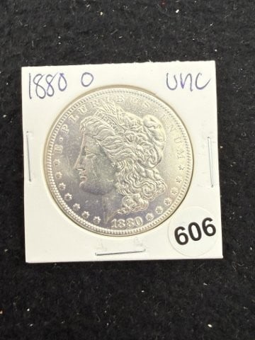 1880 O UNC Morgan Silver Dollar Coin: KEY WORDS: INDIAN ARTIFACT ARTIFACTS ARROWHEAD ARROWHEADS NATIVE AMERICAN MISSISSIPPIAN QUAPAW CADDO POTTERY COINS MORGAN DOLLAR PEACE DOLLAR SILVER COINS. All coins have been Sigma tested for
