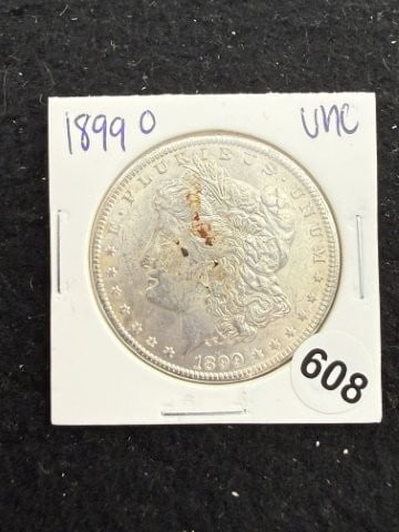 1899 O UNC Morgan Silver Dollar Coin: KEY WORDS: INDIAN ARTIFACT ARTIFACTS ARROWHEAD ARROWHEADS NATIVE AMERICAN MISSISSIPPIAN QUAPAW CADDO POTTERY COINS MORGAN DOLLAR PEACE DOLLAR SILVER COINS. All coins have been Sigma tested for authent