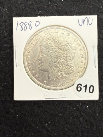 1888 O UNC Morgan Silver Dollar Coin: KEY WORDS: INDIAN ARTIFACT ARTIFACTS ARROWHEAD ARROWHEADS NATIVE AMERICAN MISSISSIPPIAN QUAPAW CADDO POTTERY COINS MORGAN DOLLAR PEACE DOLLAR SILVER COINS. All coins have been Sigma tested for authent